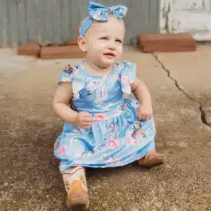 Shea Baby Blue Horse Floral Infant Dress