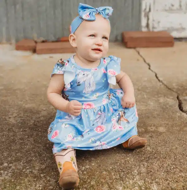 Shea Baby Blue Horse Floral Infant Dress