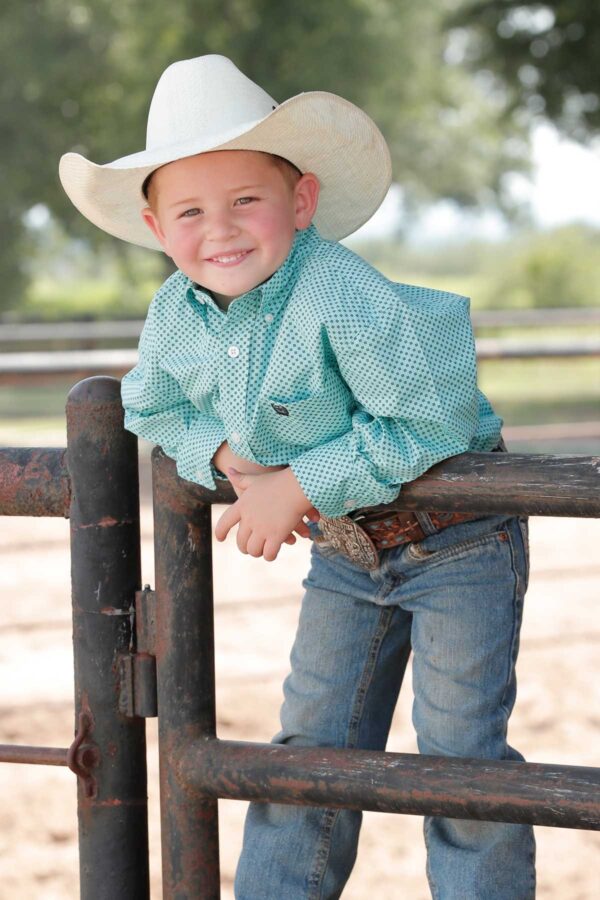 Cinch Youth's Geometric Print Button Down Western Shirt - Light Blue