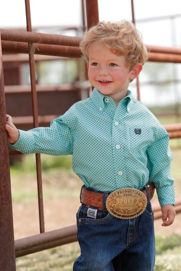 Cinch Toddler Geometric Print Button Down Western Shirt - Light Blue