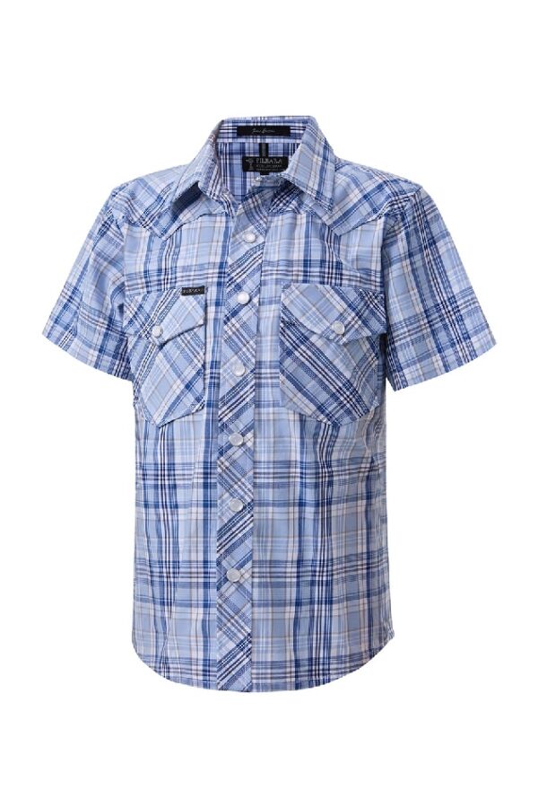 Pilbara Western Kids Snap Button S/S Shirt Blue-Navy