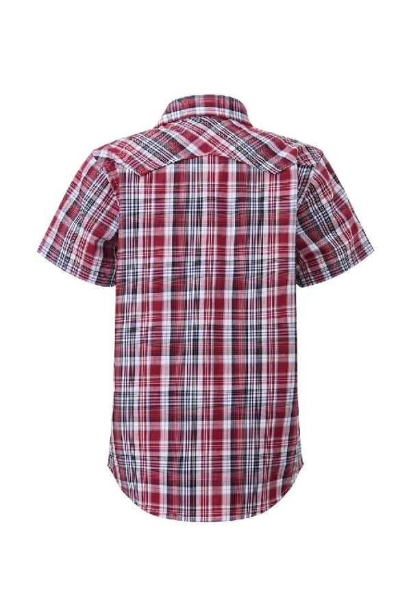 Pilbara Western Kids Snap Button S/S Shirt Red-Black - Image 2