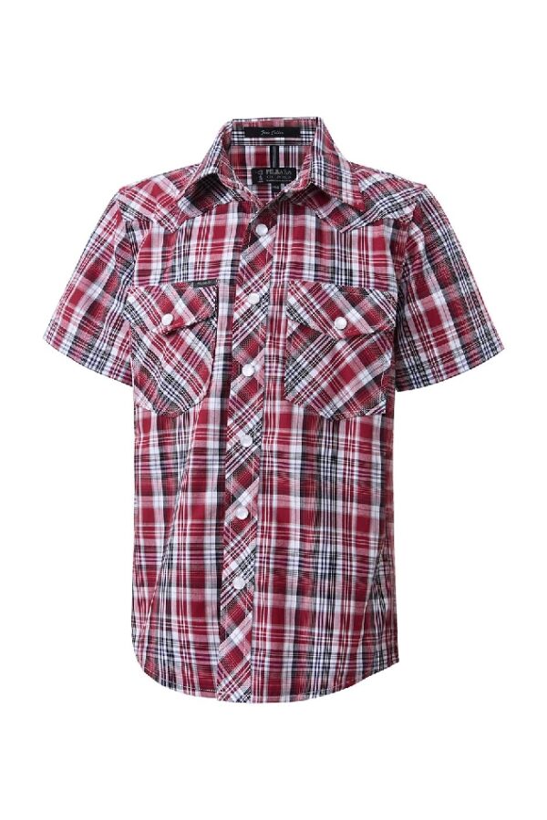 Pilbara Western Kids Snap Button S/S Shirt Red-Black